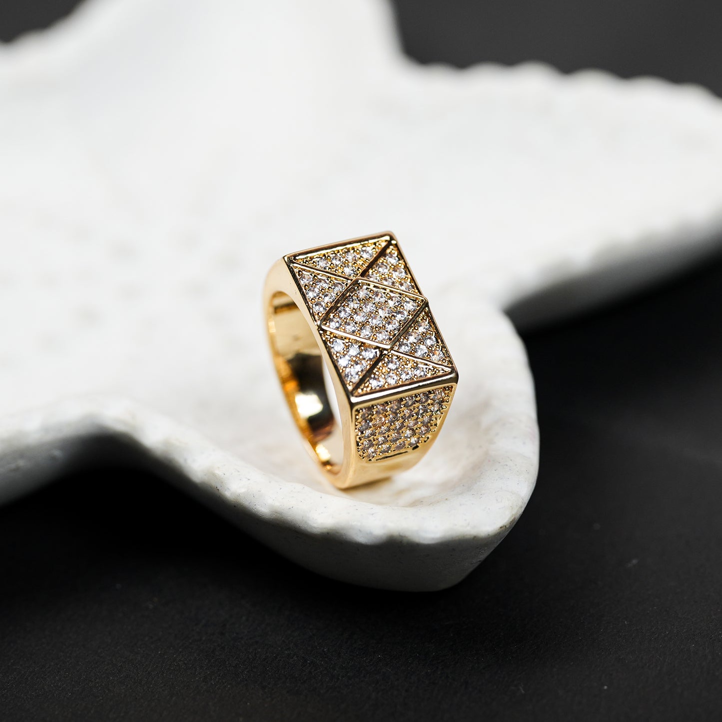 Aanura Gold-Plated Geometric Crystal Ring For Men's