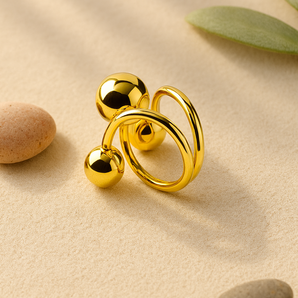 Aanura Abstract Gold Statement Sphere Ring