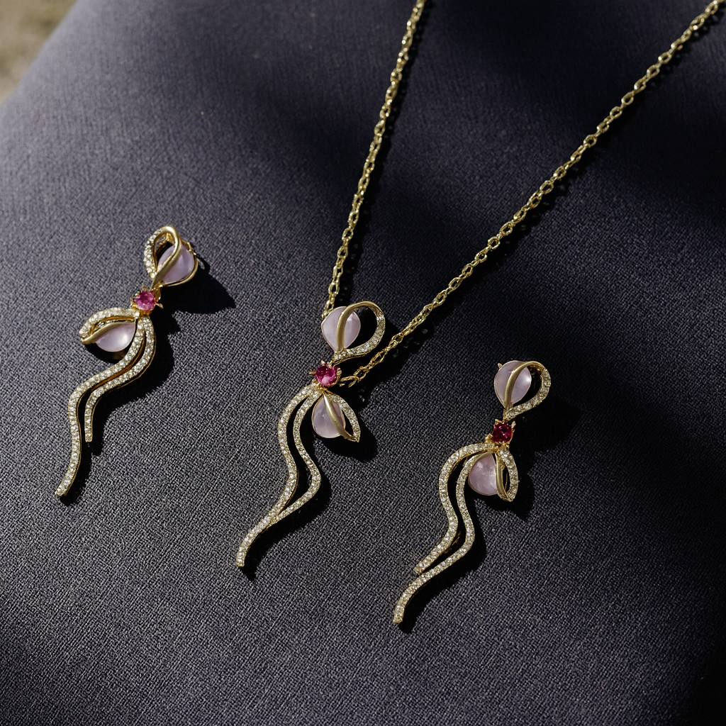 Aanura Floral Bow Necklace & Earrings Set