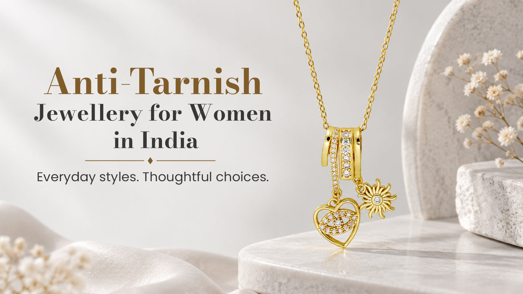 Anti-tarnish jewellery for women in India with gold charm necklace