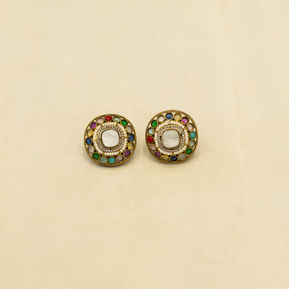 Aanura Navratna Choker Necklace with Green Center Stones