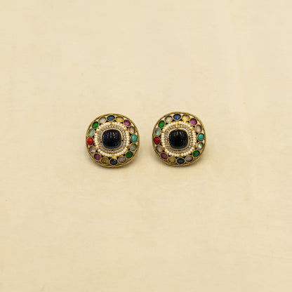 Aanura Navratna Choker Necklace with Green Center Stones