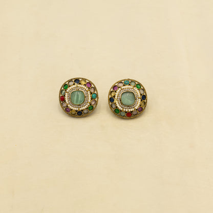 Aanura Navratna Choker Necklace with Green Center Stones