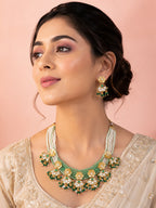Aanura Floral Kundan Choker Necklace with Beaded Drops