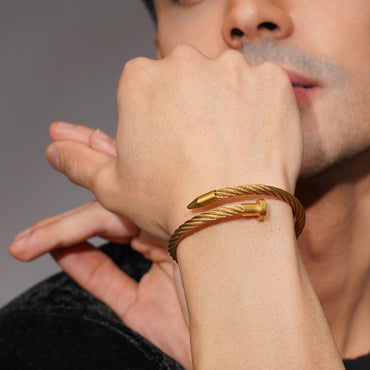 Aanura Gold Stainless Steel Twisted Cuff Bracelet For Men