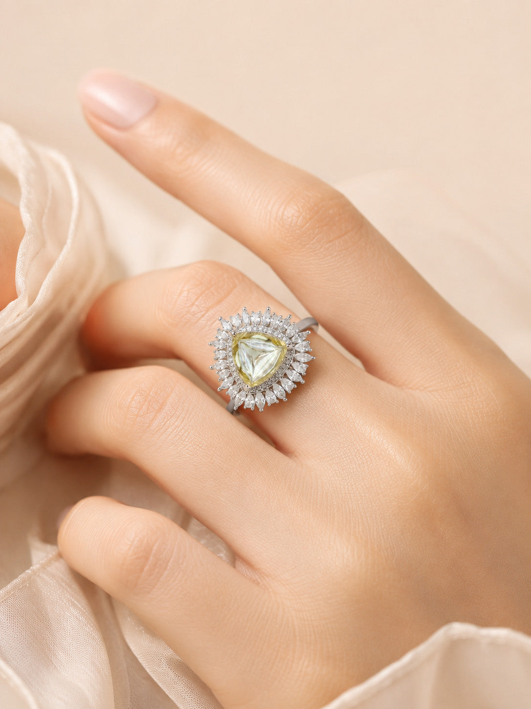 Rhodium Plated Red Oval Halo Anti-Tarnish Waterproof Ring