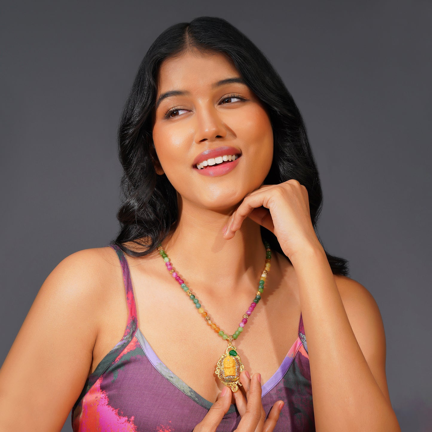 Aanura Beaded Pendant Necklace With Stainless Steal