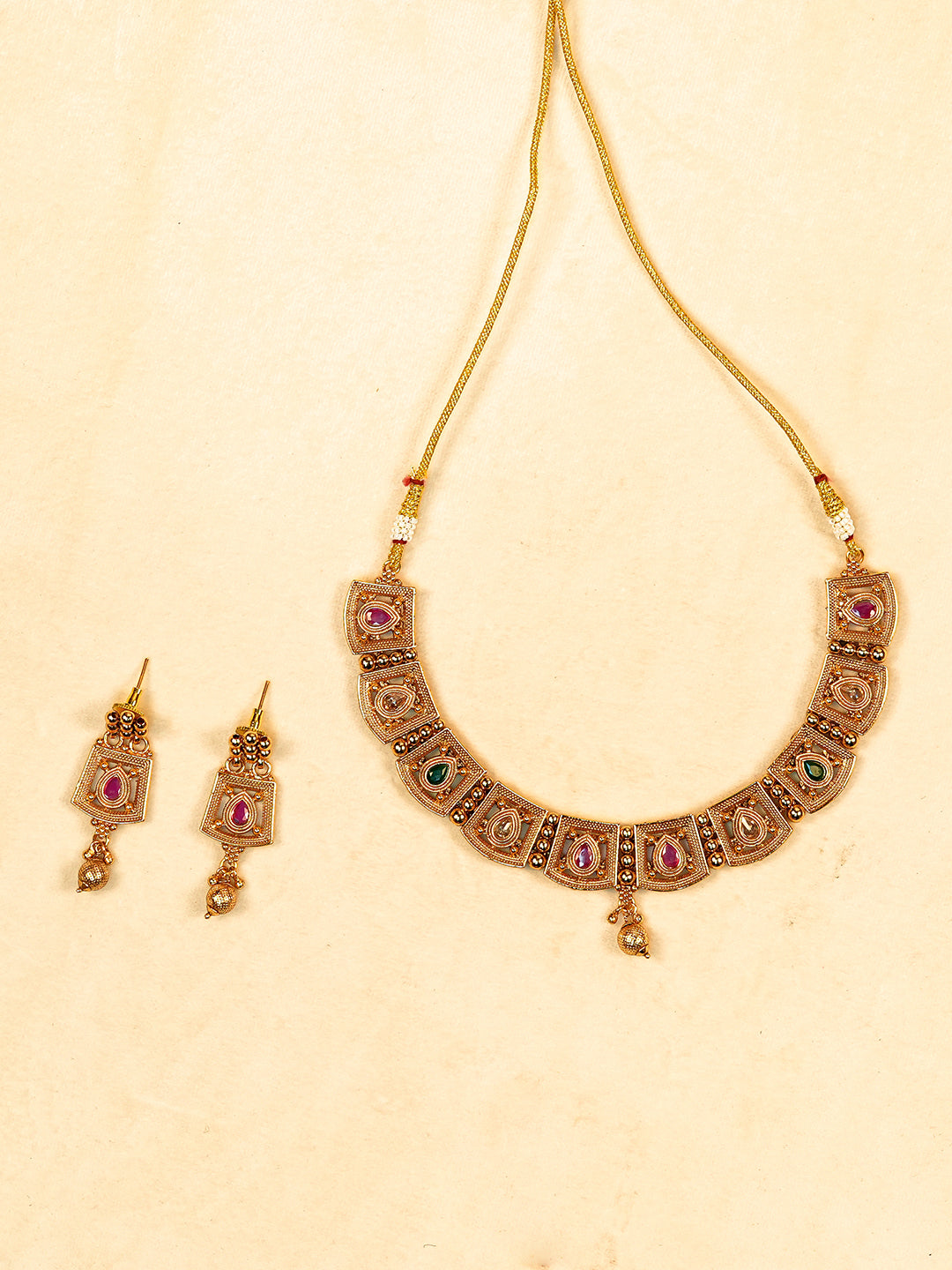 Aanura Gold Plated Heritage Panel Necklace Set