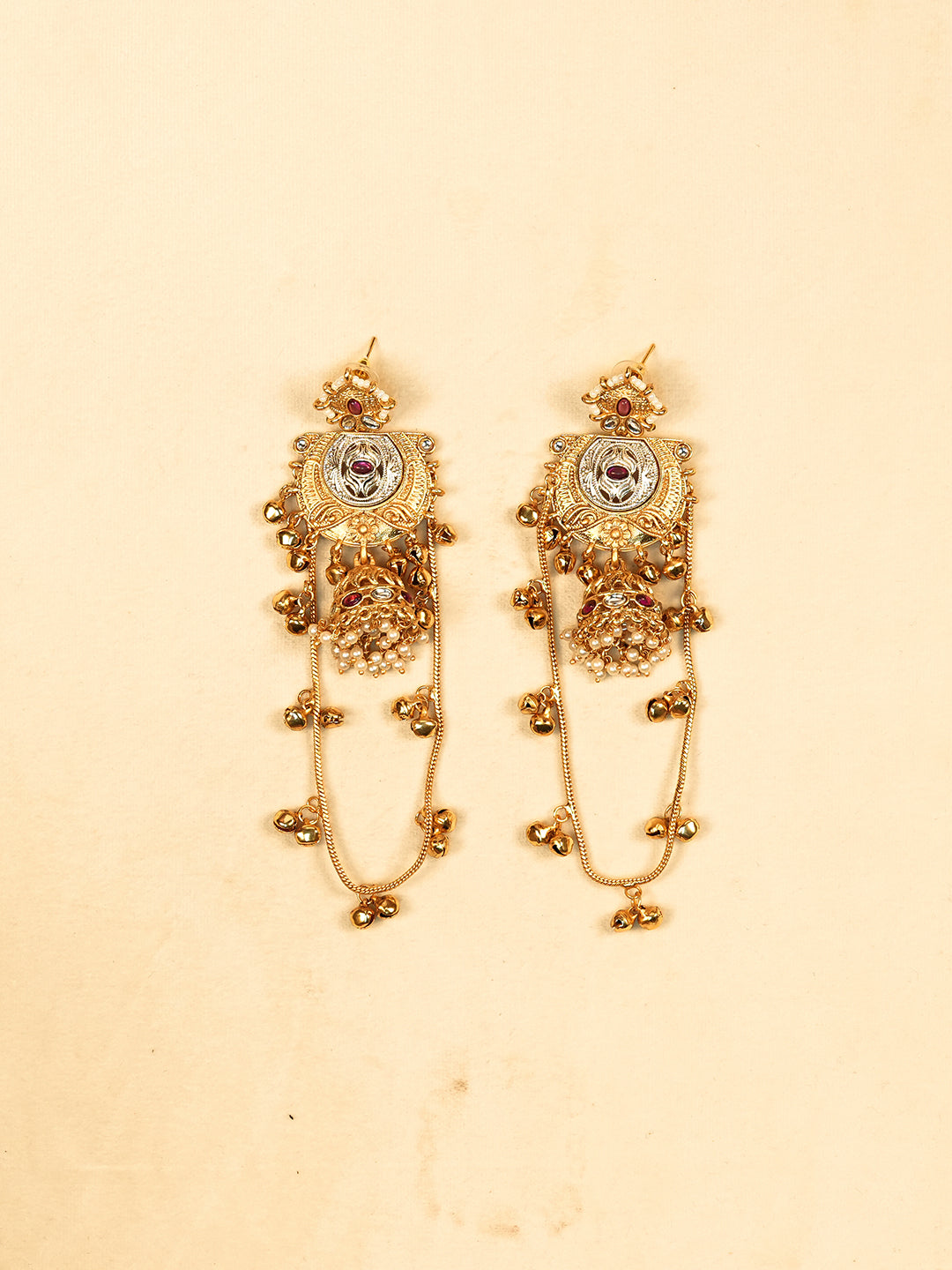 Aanura Gold Plated Temple Statement Earrings