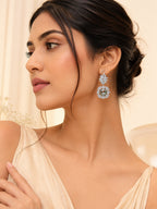 Aanura Silver Green Crystal Halo Drop Earrings