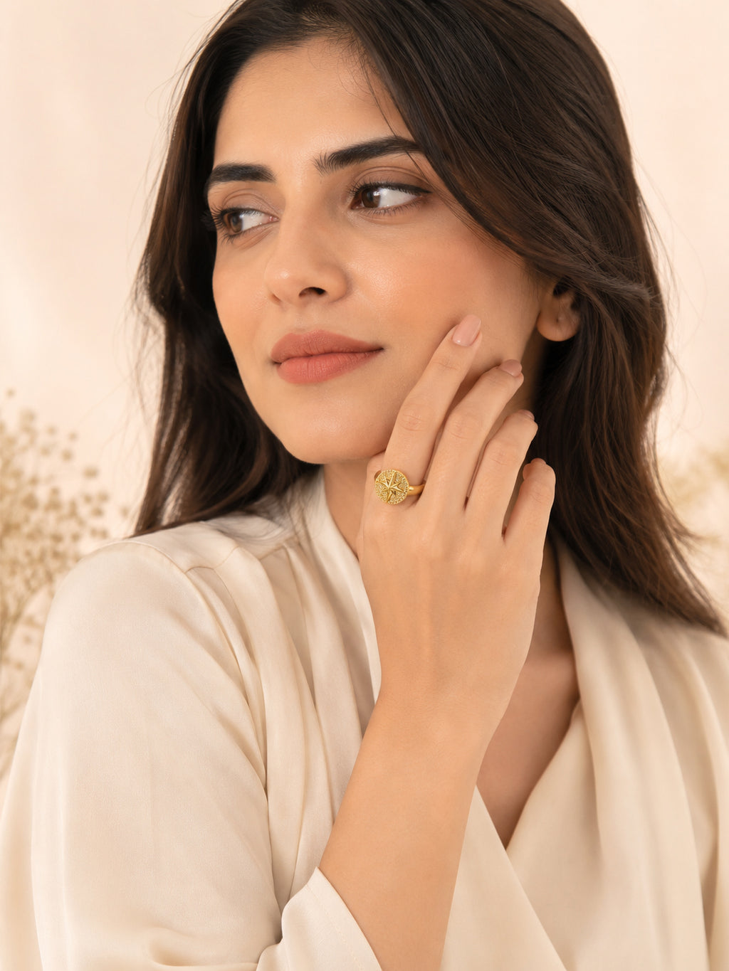 18K Gold Plated Golden Crystal Compass Ring