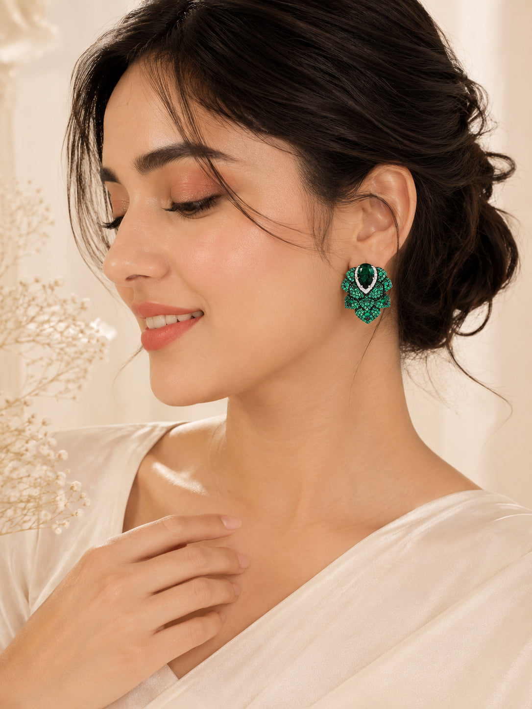 Aanura Emerald Green Leaf Stud Earrings