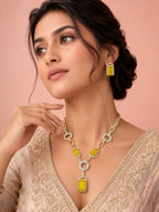 Aanura Yellow Stone Modern Necklace Set with Earrings
