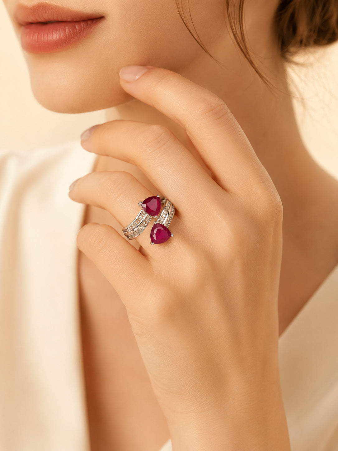 Rhodium Plated Radiant Gemstone Anti-Tarnish Waterproof Ring