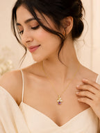 18K Gold Plated Purple Floral Crystal Drop Necklace