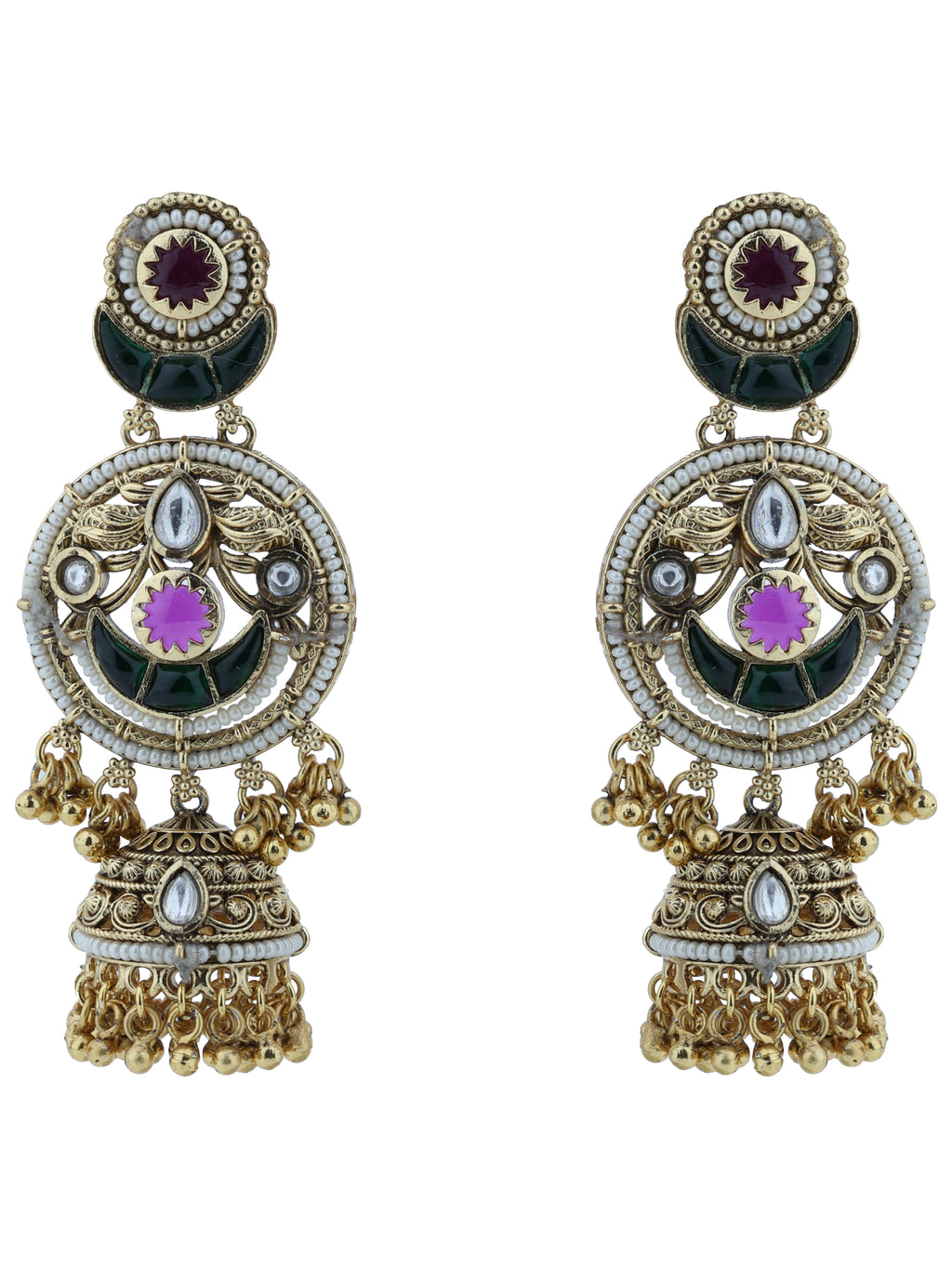 Aanura Gold-Plated Green Ruby Long Earrings