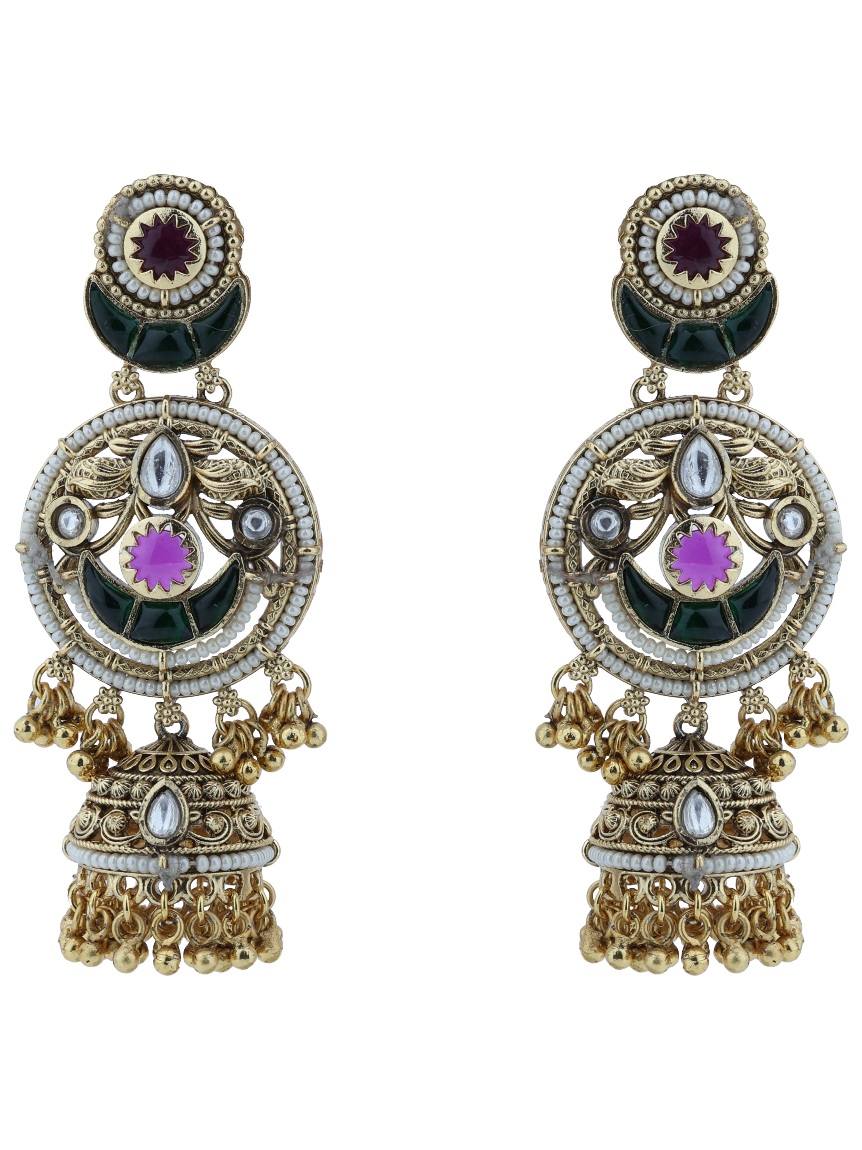 Aanura Gold-Plated Green Ruby Long Earrings