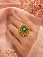 Aanura Gold-Plated Hexagon Green Floral Ring