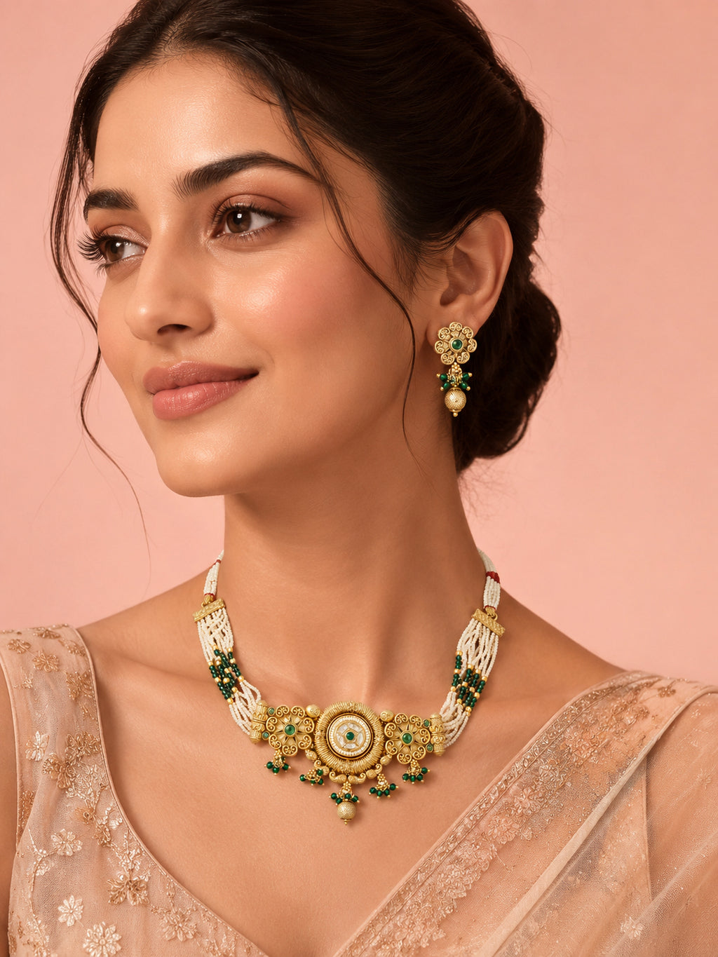 Aanura Antique Circular Kundan Choker Necklace Set