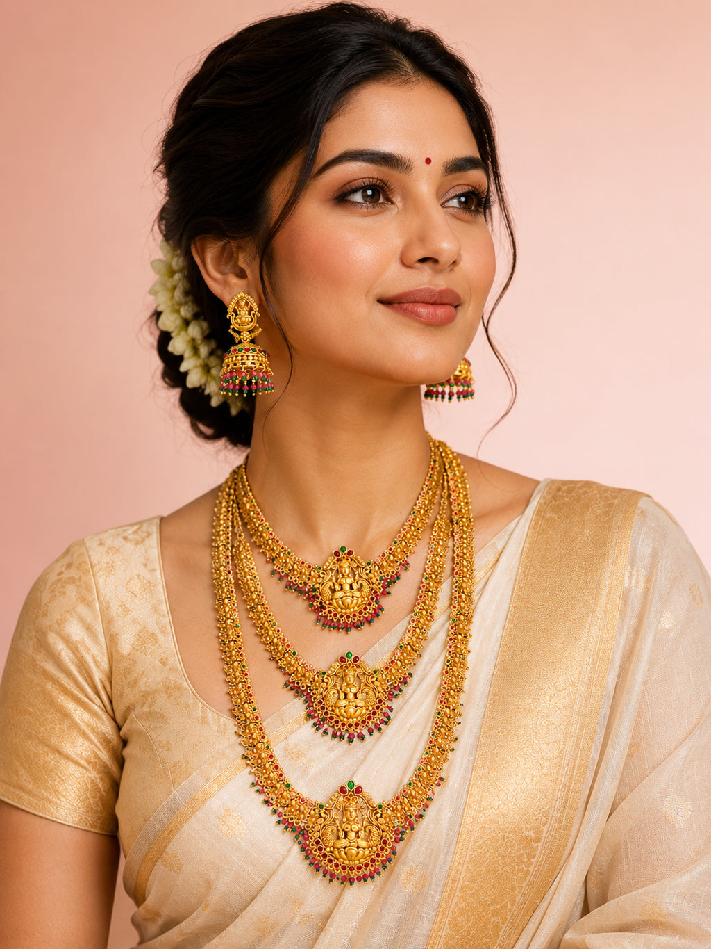 Aanura Gold-Plated Temple Necklace & Earrings Set