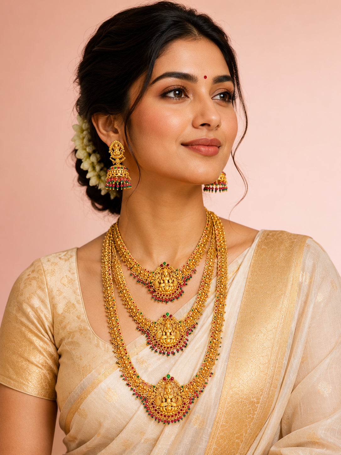 Aanura Gold-Plated Temple Necklace & Earrings Set