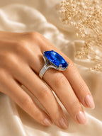 Rhodium Plated Blue Crystal Statement Ring