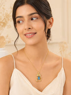 18K Gold Plated Sea Blue Teardrop Bow Charm Necklace