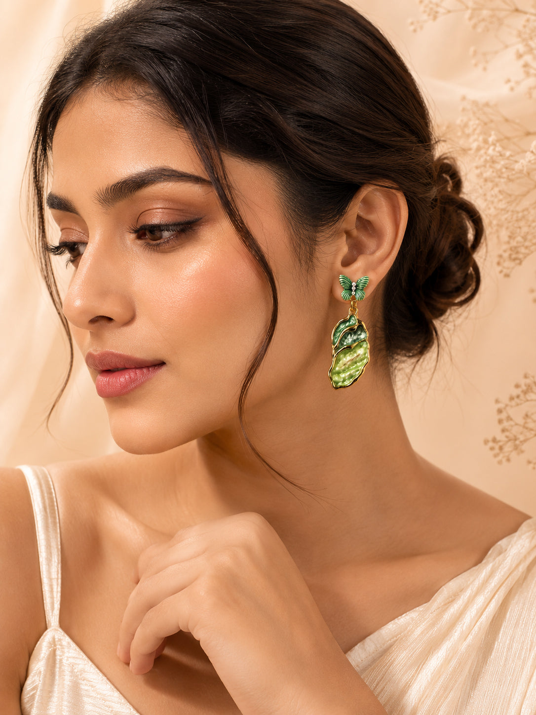 Aanura Green Butterfly Enamel Drop Earrings