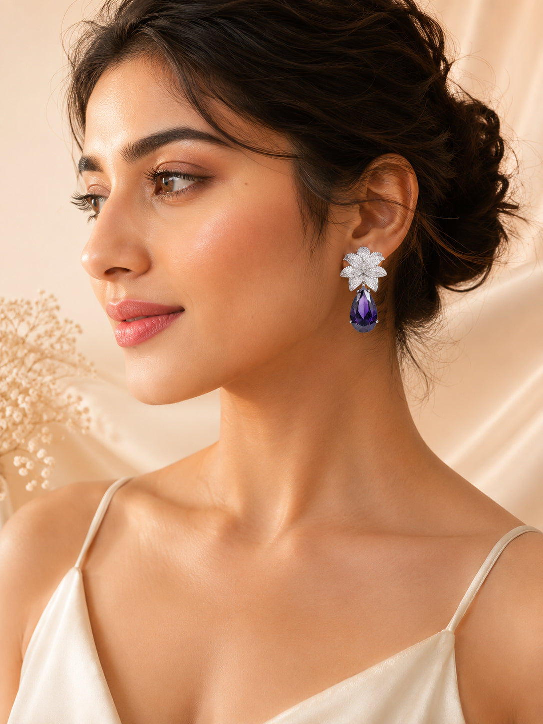 Aanura Green Teardrop Floral Dangle Earrings