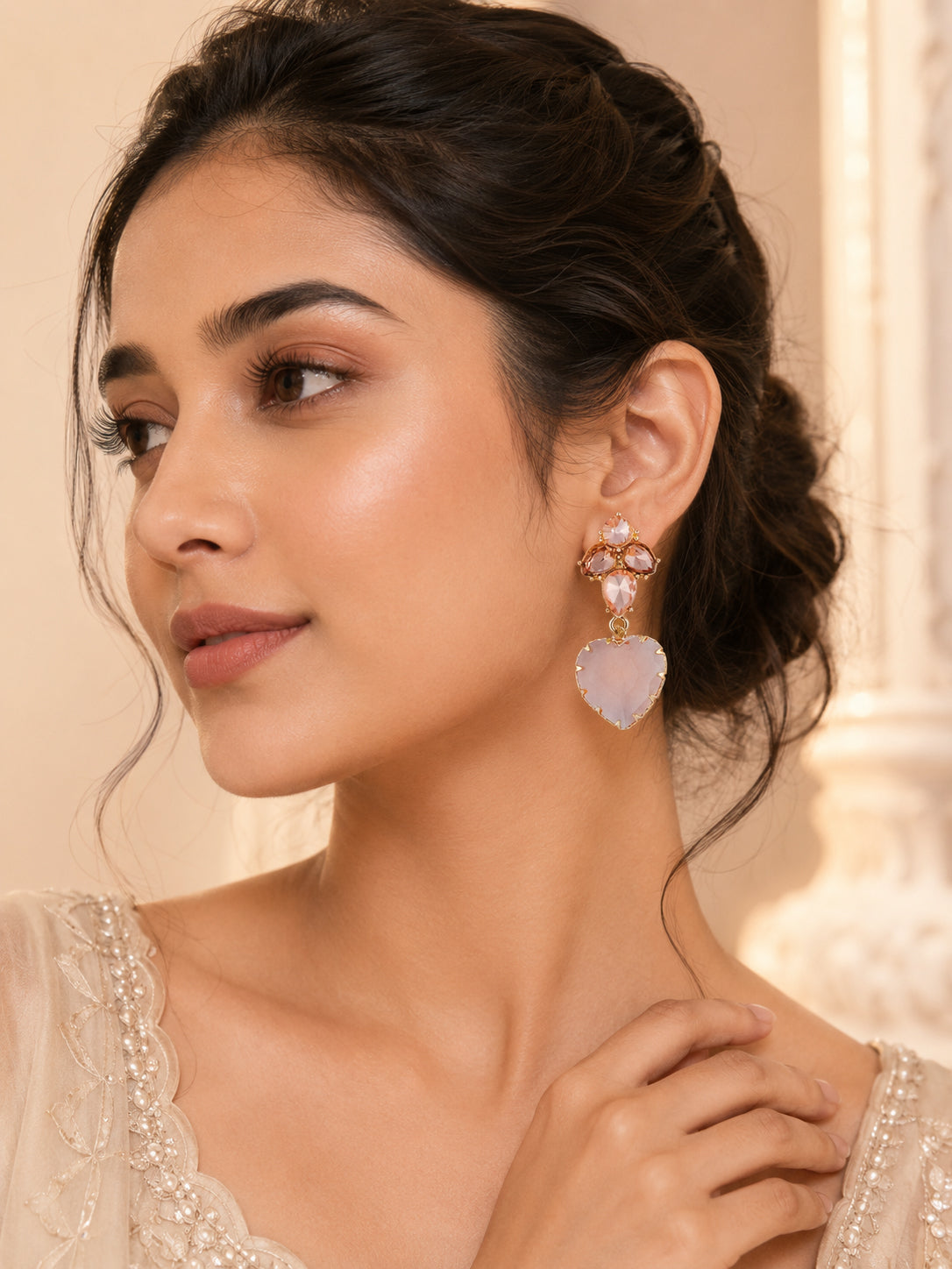 Aanura Black Heart Gemstone Drop Earrings