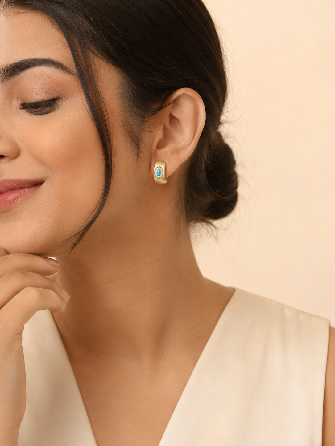 Oval Crystal Hoop Earrings in 18K Gold Plating