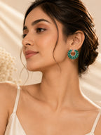 Aanura Emerald Green Encrusted Hoop Earrings