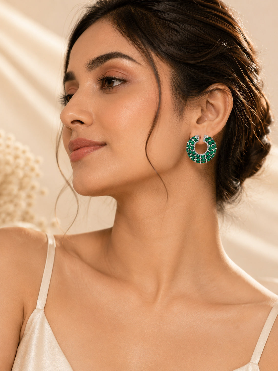 Aanura Emerald Green Encrusted Hoop Earrings