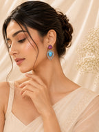 Aanura Blue Teardrop Dual-Tone Dangle Earrings
