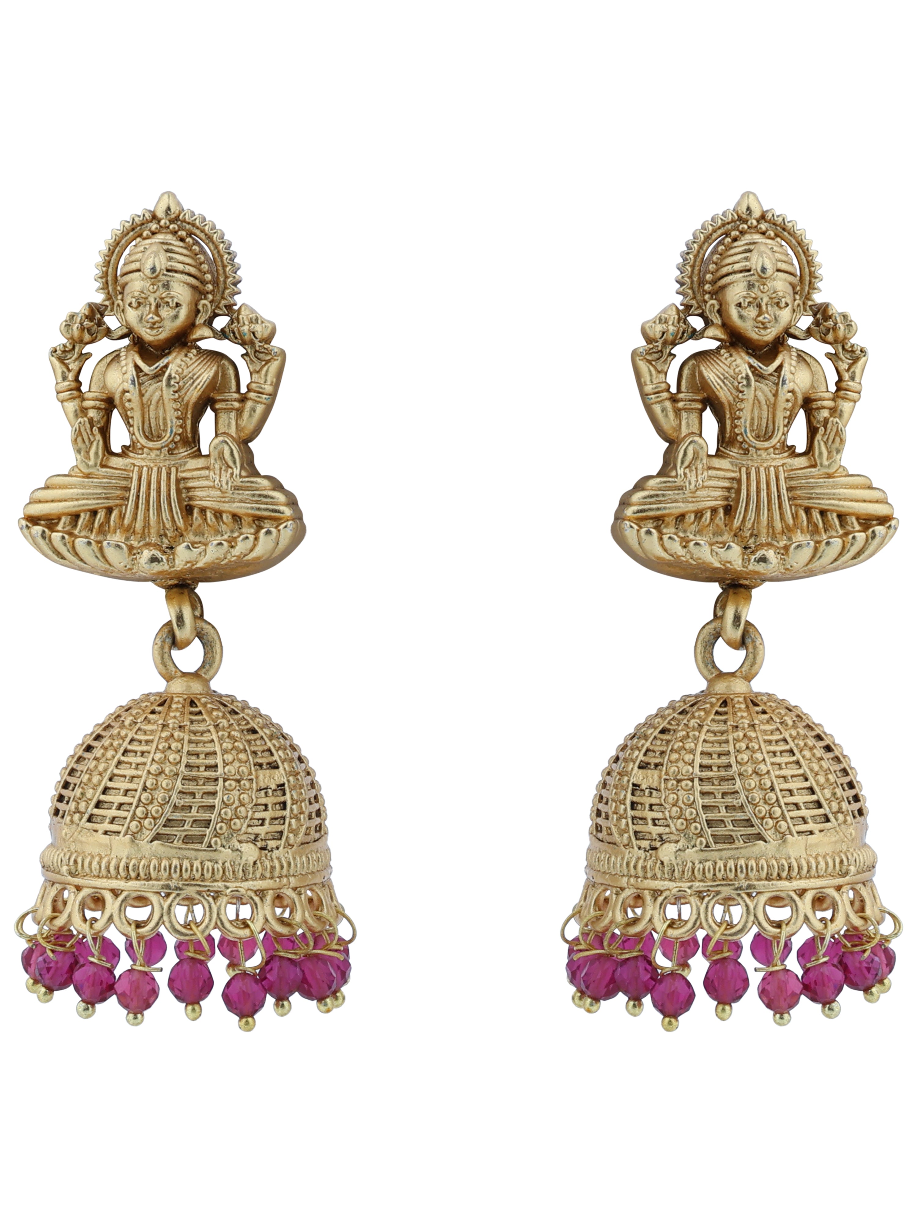Aanura Temple Earrings with Red Stone Drop