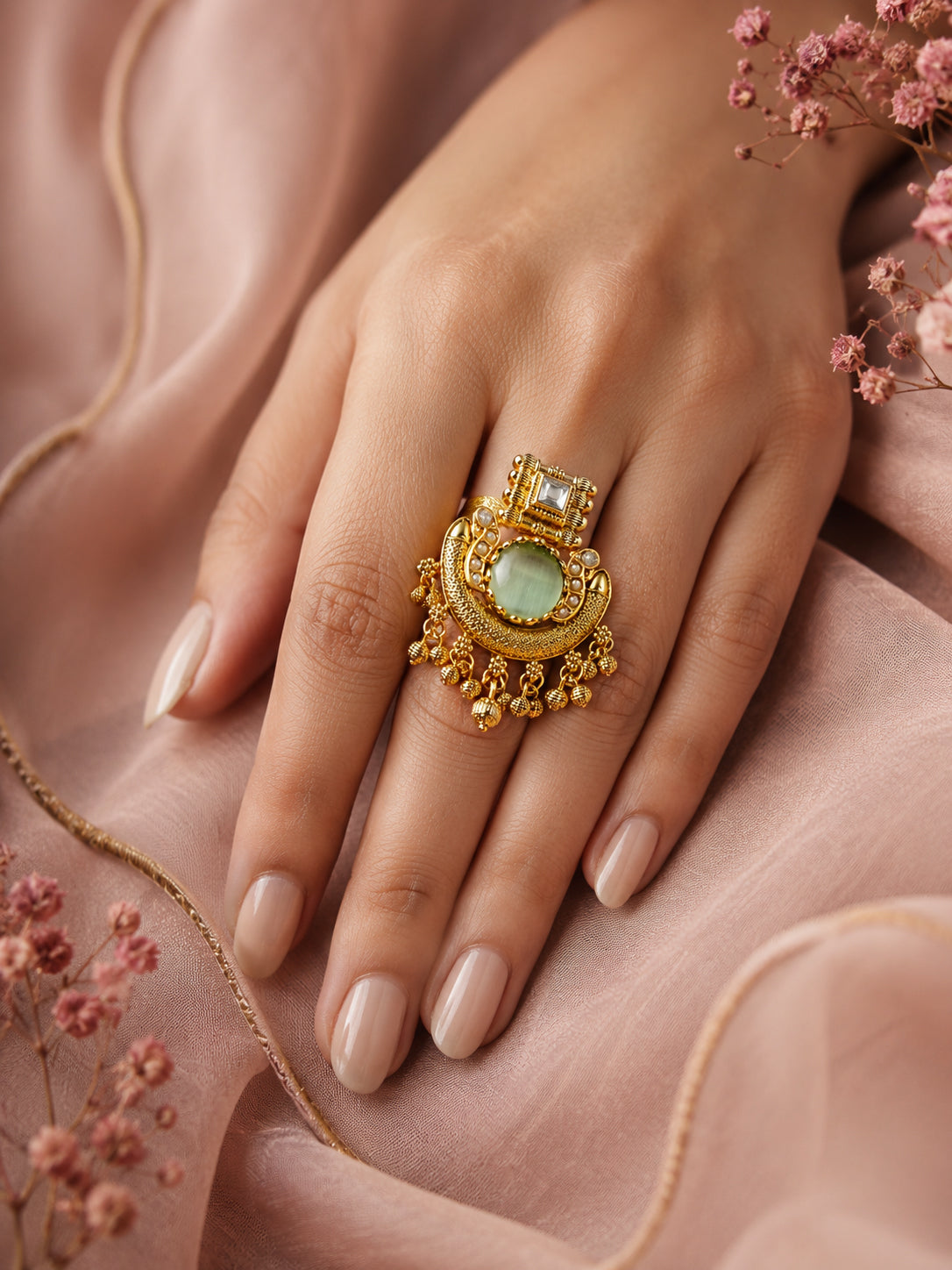 Aanura Ornate Crescent Adjustable Statement Ring