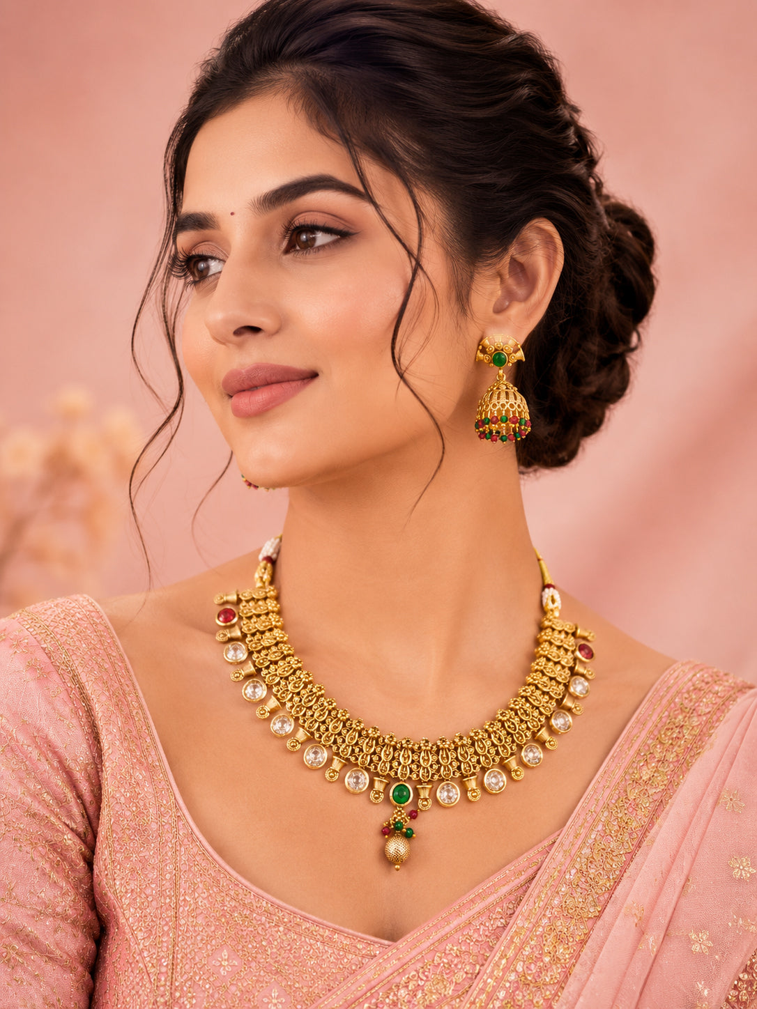 Aanura Gold-Plated Kundan Necklace & Earrings Set