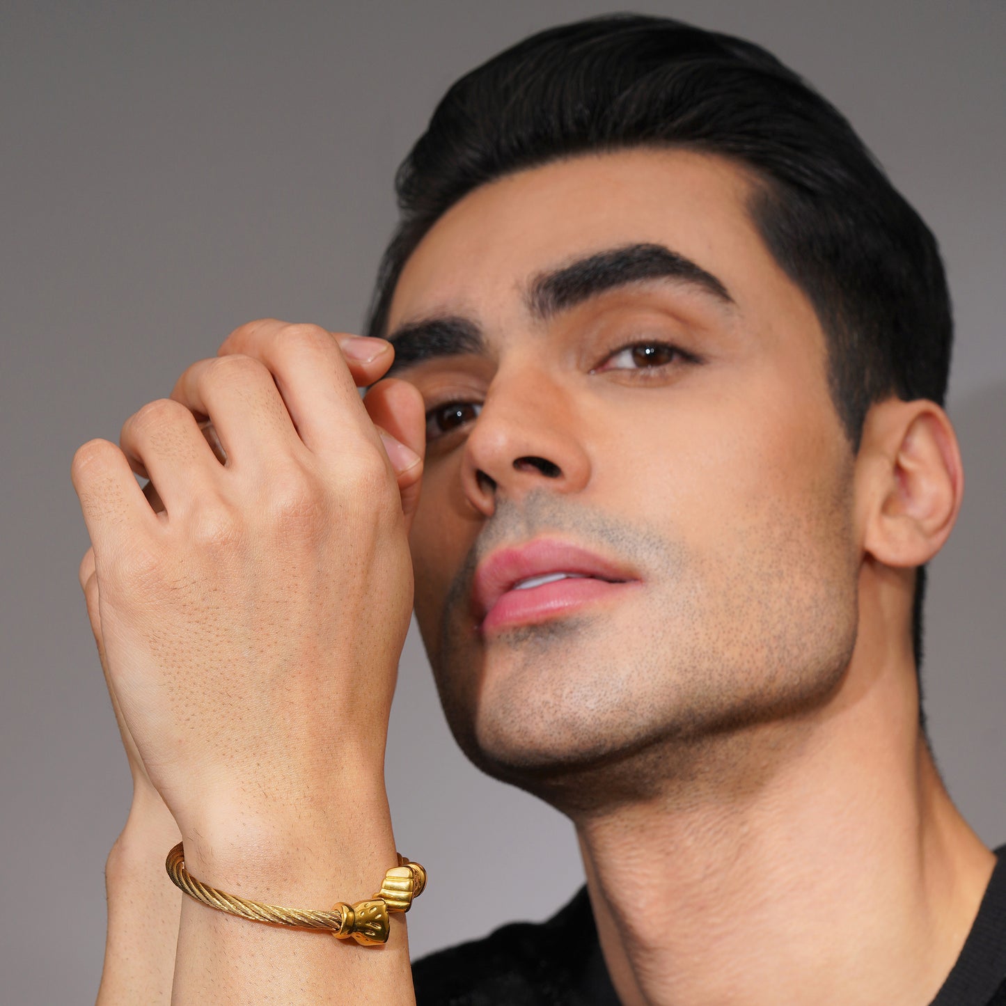 Aanura Gold Skull Cuff Bracelet For Men