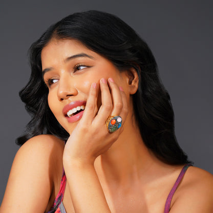 Aanura Gold Stainless Steel Multi-Stone Statement Ring