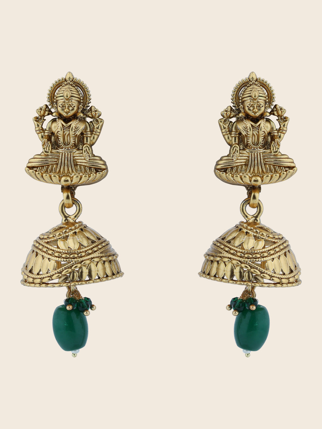 Aanura Temple Earrings with Red Stone Drop