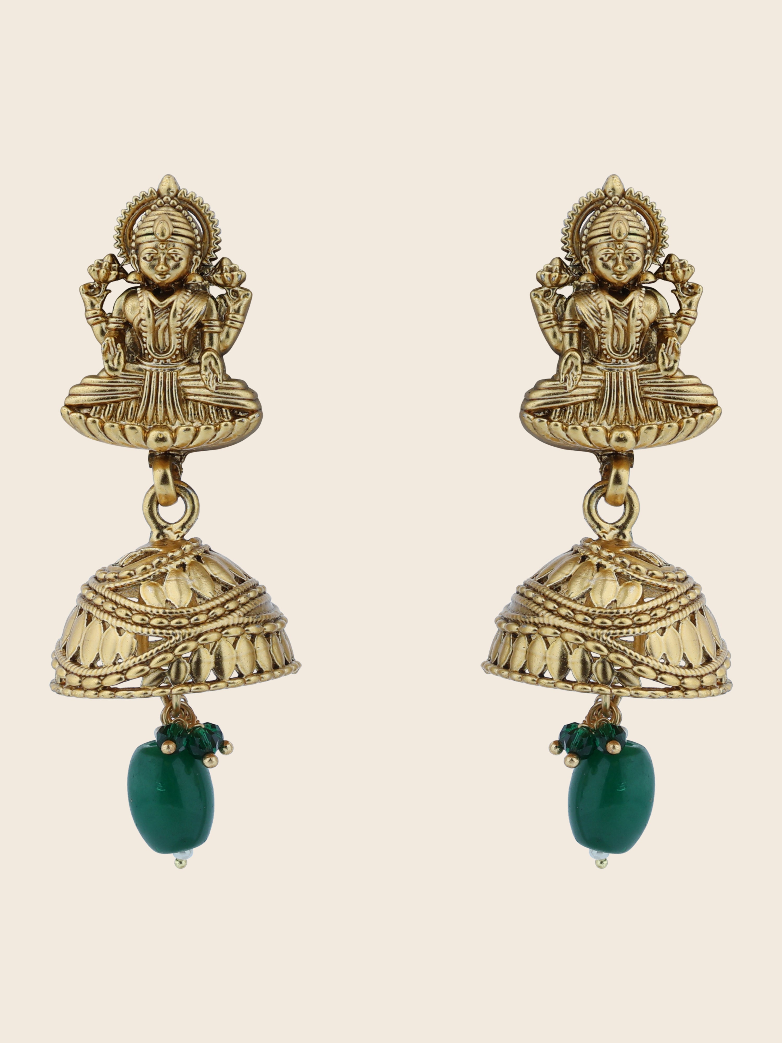 Aanura Temple Earrings with Red Stone Drop