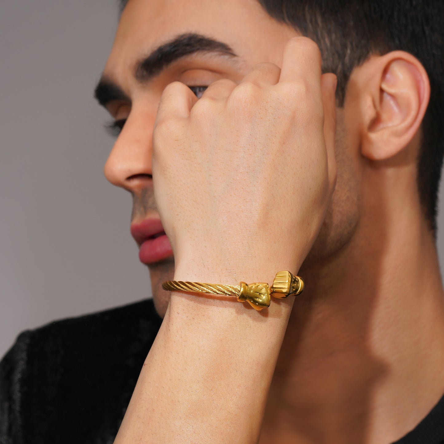 Aanura Gold Skull Cuff Bracelet For Men