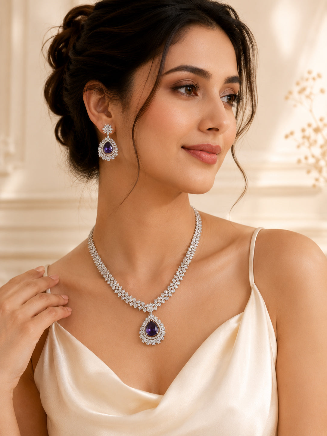 Aanura Royal Black Teardrop Necklace Set
