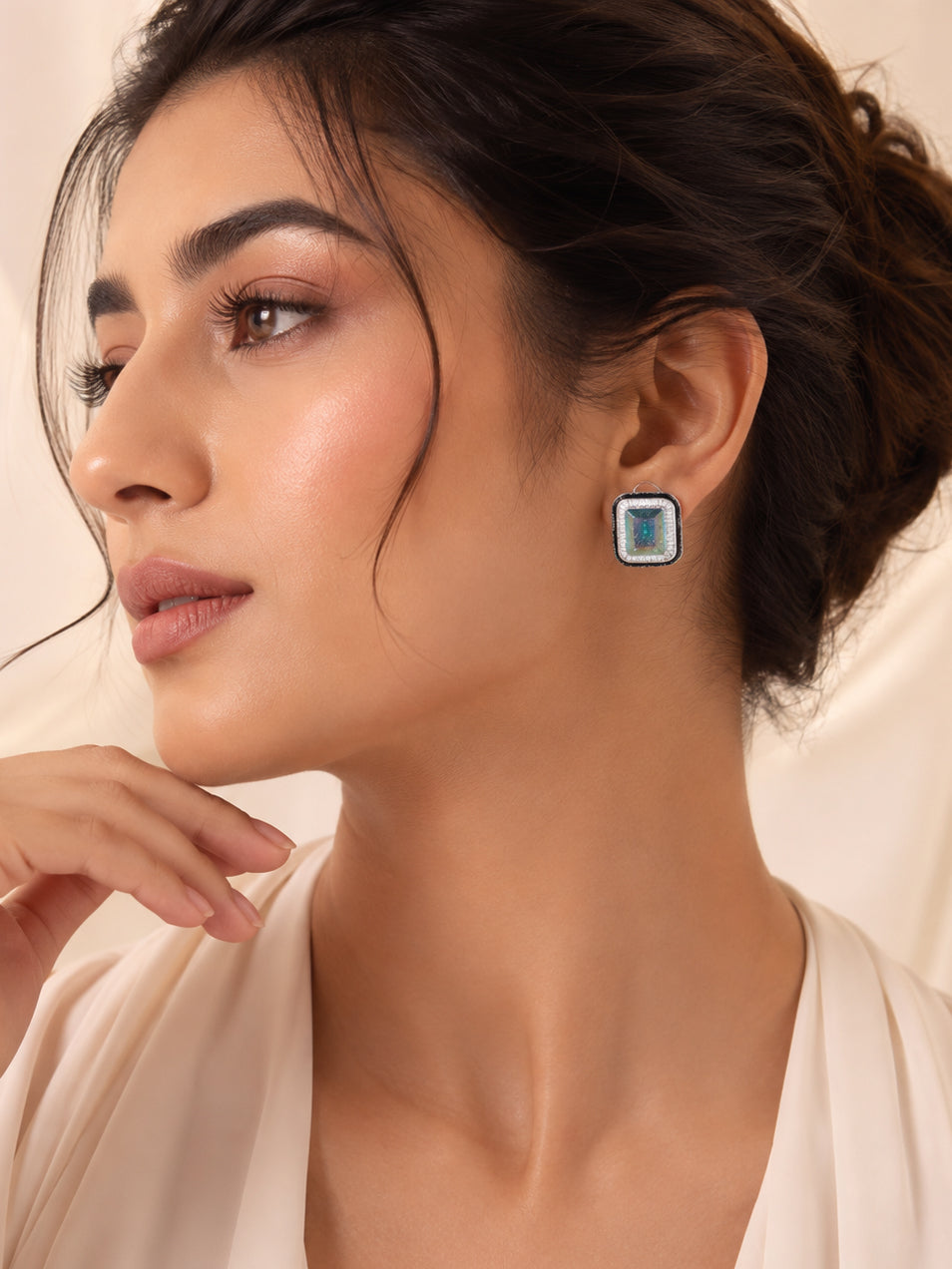 Aanura Champagne Rectangular Stud Earrings