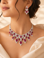 Aanura Yellow Teardrop Floral Necklace Set Stainless Steel