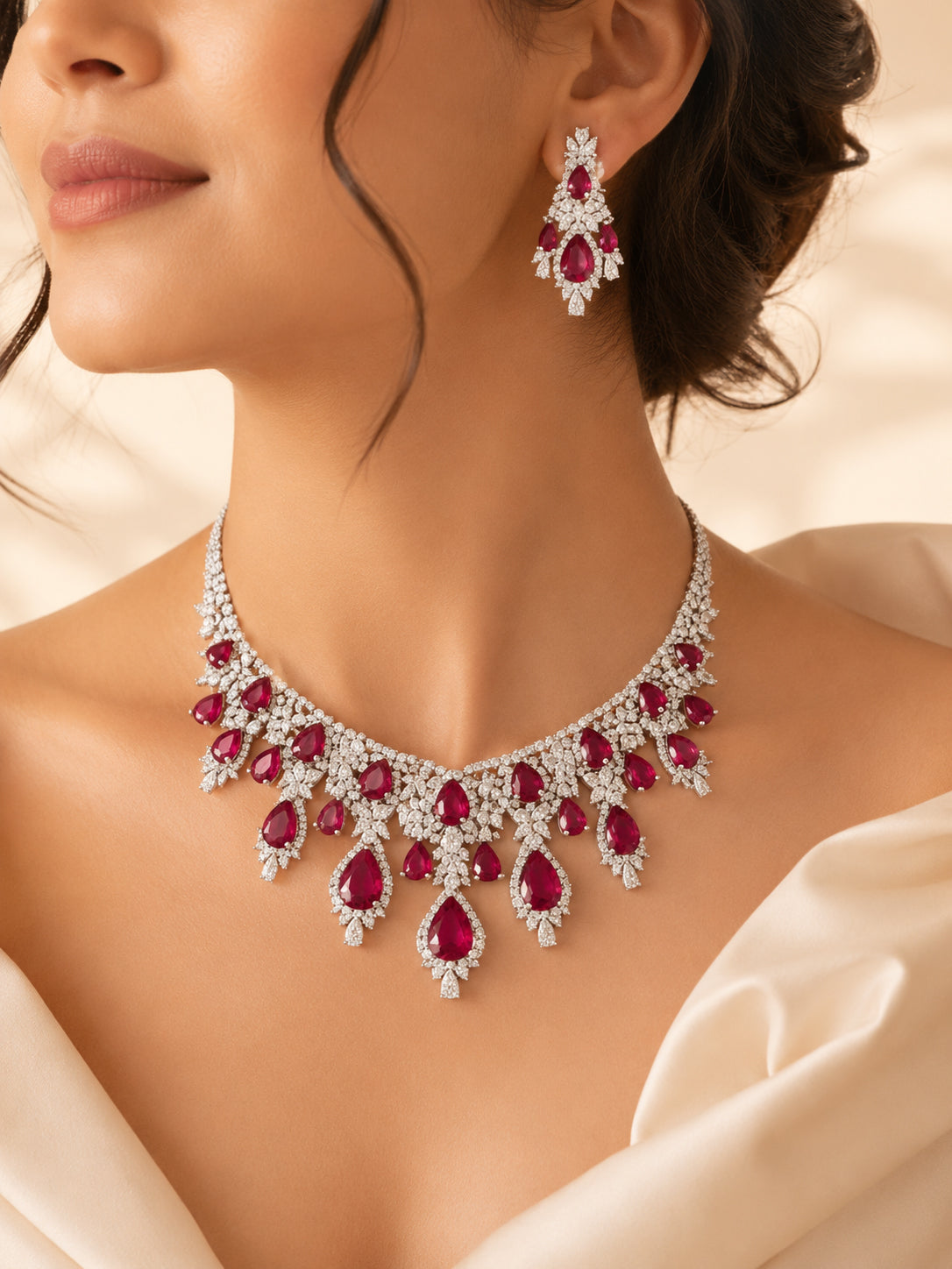 Aanura Yellow Teardrop Floral Necklace Set Stainless Steel