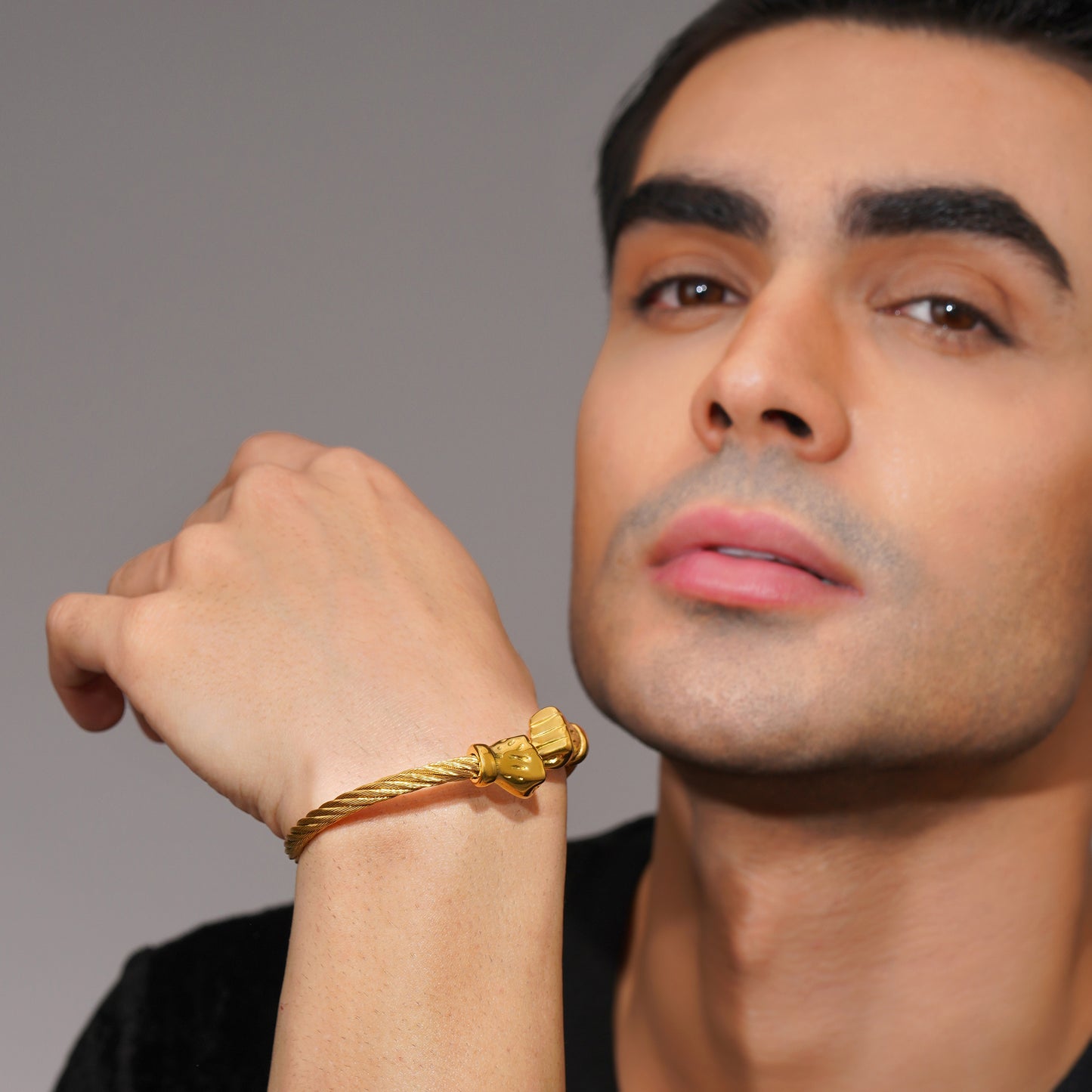 Aanura Gold Skull Cuff Bracelet For Men