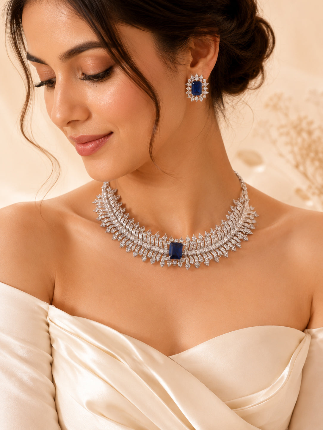 Aanura Ruby Emerald-Cut Necklace Set in Stainless Steel