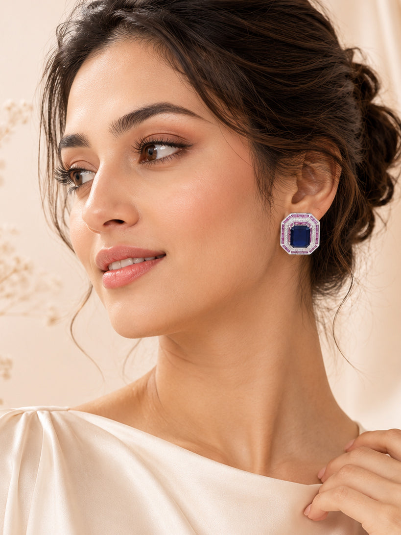 Aanura Ruby & Emerald Octagon Stud Earrings
