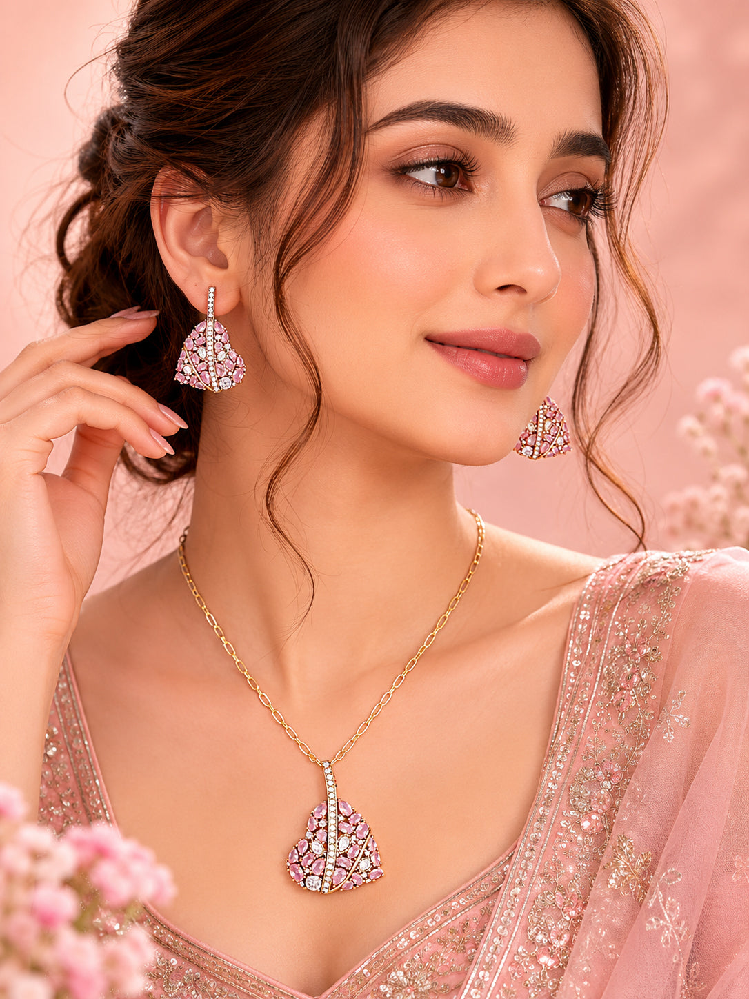 Aanura Green Leaf Pendant Necklace & Earrings